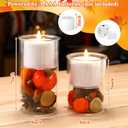 Domensi 2 Pcs Fall Glass Candle Holders with Flameless Candles Festive Votive LED Pillar Wax Battery Operated Flickering Light Candlesticks with Pumpkin Pine Cone for Fall Autumn Thanksgiving Decor