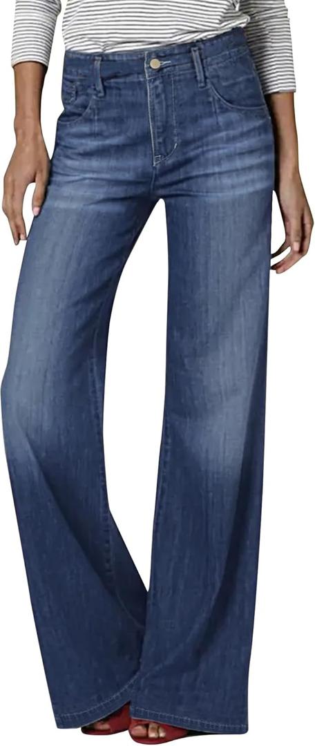 Women's High Waisted Wide Leg Jeans Loose Fit Straight Leg Denim Pants 2025 Trendy (Black)