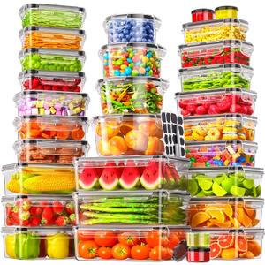 60 PCS Food Storage Containers with Lids Airtight, (30 Lids & 30 Containers) Leak proof Containers Set for Kitchen, Meal Prep, BPA-Free, PVC-Free Plastic, Microwave/Dishwasher Safe, Extra Labels & Pen