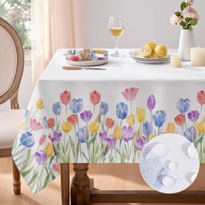 Softalker Spring Summer Tablecloth Rectangle - Easter Waterproof Tulip Flower Decorative Table Cloth, Stain Resistant Wrinkle Free Wipeable Table Cover for Dinner, Party, Picnic, Outdoor, 52 x 70 Inch