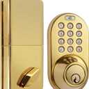 MiLocks TF-02P Keyless Entry Door Lock with Keypad, Auto-Lock Triple Security System, Easy to Install Keypad Door Lock for Interior or Exterior Use, Polished Brass