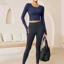 MAGCOMSEN Women's Long Sleeve Crop Workout Tops Slim Fit Yoga Gym Shirts Athletic with Thumb Holes (S)