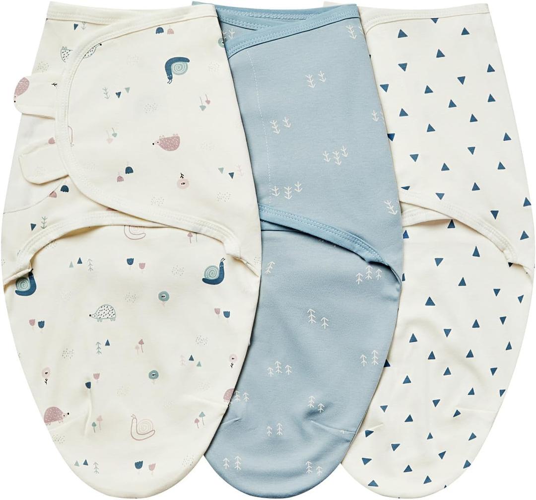 Insular Baby Swaddle Wrap, Swaddle Blanket for Newborn and Infant, Adjustable Swaddle Set for Boy and Girl, Soft Cotton Baby Sleep Sack 1 Pack (Small(0-3M), Snail&Hedgehog)