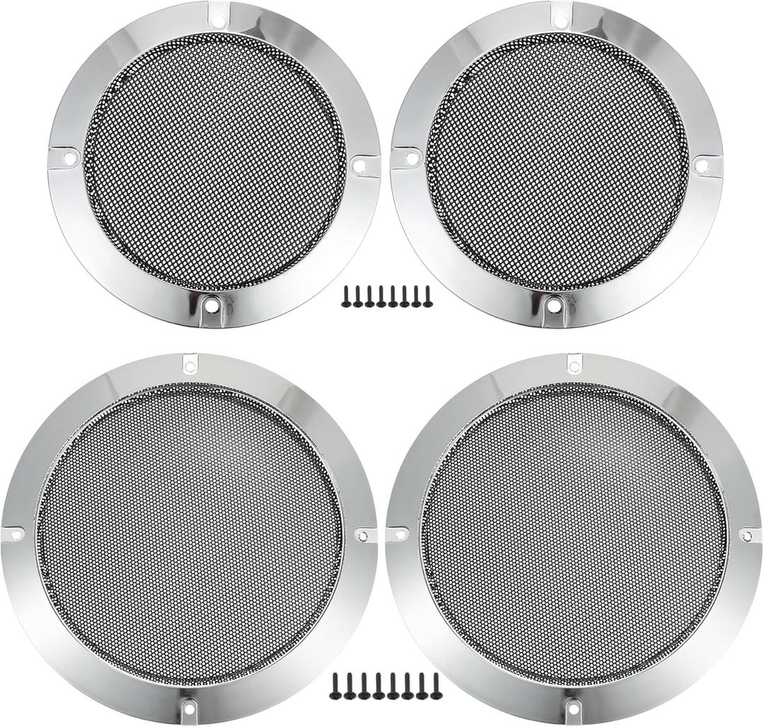 ACROPIX Universal 4" 6.5" Speaker Grills Cover Mesh Round 4 inch 6.5 inch Audio Speaker Subwoofer Guard Protector Case with Mounting Screws Iron Plated Silver Tone - Pack of 4
