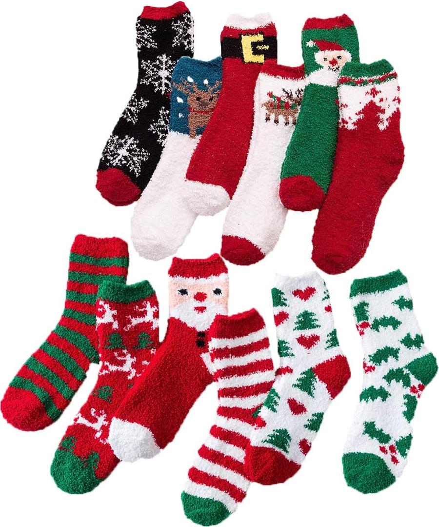 Gellwhu Christmas Fuzzy Socks for Women Girls Gifts Cute Fun Cozy Fluffy Winter Warm Slipper Xmas Holiday Socks (One Size, 12 Pairs in 12 Partterns)