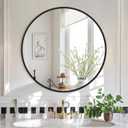 Black Round Mirror 22 Inch, Circle Wall Mirrors with Metal Frame, Wall Mounted Circular Mirror for Bathroom, Vanity, Entryway, Living Room, Hallway, Wall Decor