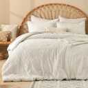 Litanika California King Size Comforter Set Beige, 3 Piece Cal King Cream Boho Tufted Bedding, Oversized Farmhouse Bed Set with 2 Leaf Pattern Pillowcases104x96In