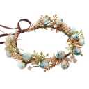 Women Vintange Flower Crown - Golden Leaf Blue Flower Headband Woodland Elven Headpiece for Bridal Maternity Wedding Vacation Party Festival Photo Props