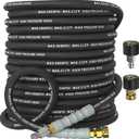Pressure Washer Hose 50FT 4000 PSI, Kink Resistant Steel Braided Layer & NonMarking Rubber for Hot/Cold Water, High Power Washer Hose With 3/8 Inch Quick Connect & M22 Fitting, Black