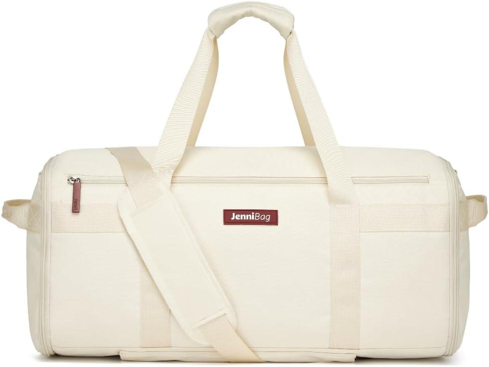 Convertible Travel Bag for Women, 60L Weekender Garment Duffel Carry-On with Shoe Compartment, Trolley Sleeve, Durable Water-Resistant Overnight Bag (Classic, Beige)