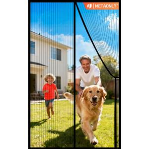 METAONLY Magnetic Screen Door Mesh Fits 30" x 80" Door - Curtain Size 32" x 82", Works for Patio, Sliding Door, Keeps Bug Mosquito Out, Fresh Air Flow, Black with Stay-Open Straps