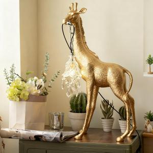 Resin Big Giraffe Table Lamp,H23.6in,Cute Animal Decor Lamp for Bedroom Living Room, Eye-Caring LED Light with Crystal Lampshade for Kids Adults (Gold H23.6)