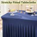 6 Pack Spandex Navy Blue Tablecloths for 8 Foot Rectangle Tables, Wrinkle Free Fitted Table Cloths 8ft Stretchy Table Cover Skirt for Parties Weddings Birthday Banquet Baby Shower