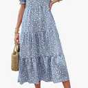 PRETTYGARDEN Summer Dresses for Women 2025 Casual Floral Boho Midi Sun Dress Puff Short Sleeve Flowy Beach Vacation Sundress
size S