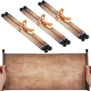 3Pcs Blank Scroll Paper with Wood Rods 7x15-3/4Inch Blank Old Paper Scrolls to Write on Long Vintage Wedding Joke Watercolor Parchment for Christmas Renaissance Writing Drawing Wedding Vows Invitation