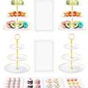 10 Pcs Cake Stand, Plastic Dessert Table Display Set, 4 Pcs 3 Tier Cupcake Stand Tower Holder and 6 Pcs Serving Tray for Tea Party Baby Shower Decorations, Round+Square