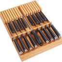 Utoplike In-drawer Knife Block Bamboo Kitchen Knife Drawer Organizer,Large handle Steak knife Holder without Knives, fit for 16 knives and 1 Sharpening Steel