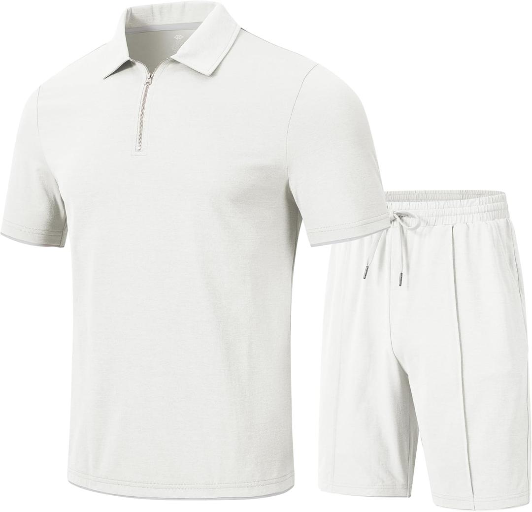 MoFiz Mens Tracksuits Sets Shorts Quarter Zip Polo Shirts Bottom Shorts Outfits Sport Suits Casual Walking Sets Comfy (Small)
