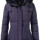 ASPO Women's Winter Warm Coats Waterproof Thick Fleece Lined Down Puffer Jacket 5 Pockets Long Parka Faux Fur Detachable Hood Purple S (Purple, S)