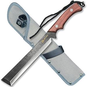 12" Sharp Machete Knife with Oxford Sheath,Durable Full Tang Japanese Design,Ergonomic Wood Handle Perfect for Yard Work Chopping,Splitting and Cutting