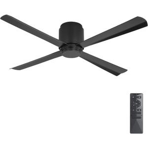 WINGBO 54 Inch Wet-Rated Ceiling Fan without Light, 4 ABS Blades, 6-Speed Quiet DC Motor, Waterproof Flush Mount Ceiling Fan for Porch, Gazebo, Patio, Outdoor & Indoor, Matte Black