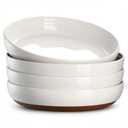 DOWAN 9.6" Ceramic Pasta Bowls Set of 4, Large Shallow White Dinner Bowls with Sesame Glaze Finish, Wide Bowl Plates for Pasta, Salad, Soup & Stew, Microwave & Dishwasher Safe, Housewarming Gift