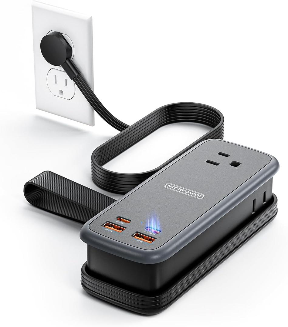 NTONPOWER 100W GAN Ultra Travel Power Strip, 7-in-1 USB C Charging Station with 3 Outlets 4 USB (2 Fast Charge)& 5FT Extension Cord, Compact Desktop Charger for MacBook, iPhone, Cruise, Office, Black