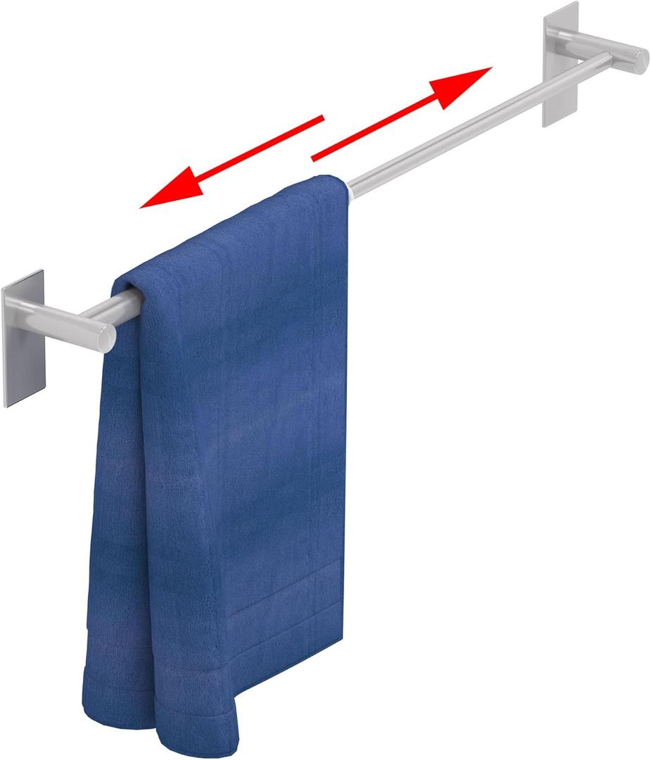 Adhesive Adjustable Towel Bar, HOMOTEK Economical Self Stick Bathroom Towel Holders, Towel Rod Size from 12 Inch to 22 Inch Single Rack Hanger for Kitchen(1 Pack Brushed Stainless Steel)