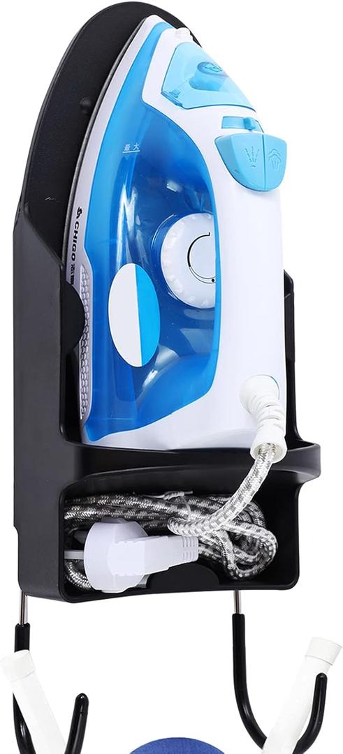 Ironing Board Hanger Wall Mount, Iron Hanger with Ironing Board Rack, Heat Resistant Iron Holder Wall Mount for Max 5 Inch Width (Black)