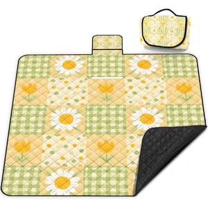 Extra Large Picnic Blanket Waterproof,80"x 80"Foldable Machine Washable Beach Blanket,Outdoor Blanket for 6-8 Adults,Suitable for Indoor Crawling,Park Beach,Camping,Hiking,Family Travel(Sunflower)