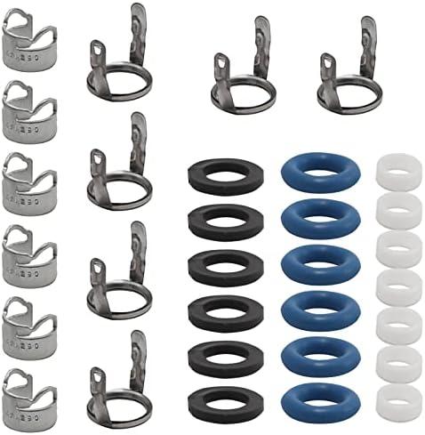 Fuel Injector Seal Kit, 6 Set Fuel Injectors Seals Repair Kit, Repair O-ring Kit, Replacement for A4 A6 A8 2.8L 3.2L V6, OE 06E998907G