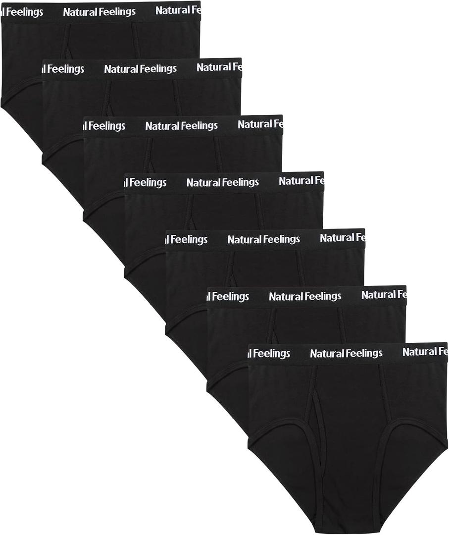 Natural Feelings Men's Briefs Underwear Multipack Mens Cotton Full Rise Briefs with Comfort Waistband (Black, XL)