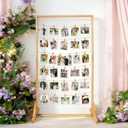 47 Inch Wedding Photo Display Frame Board Collage Picture Frame with String and 30 Clips Wood Pictures Photos Frames With Stand for Wedding Bridal Graduation Party Birthday