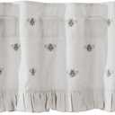 VHC Brands Embroidered Bee, Farmhouse Window Valance Curtain, Ruffled, Creme Yellow Grey, 16x90