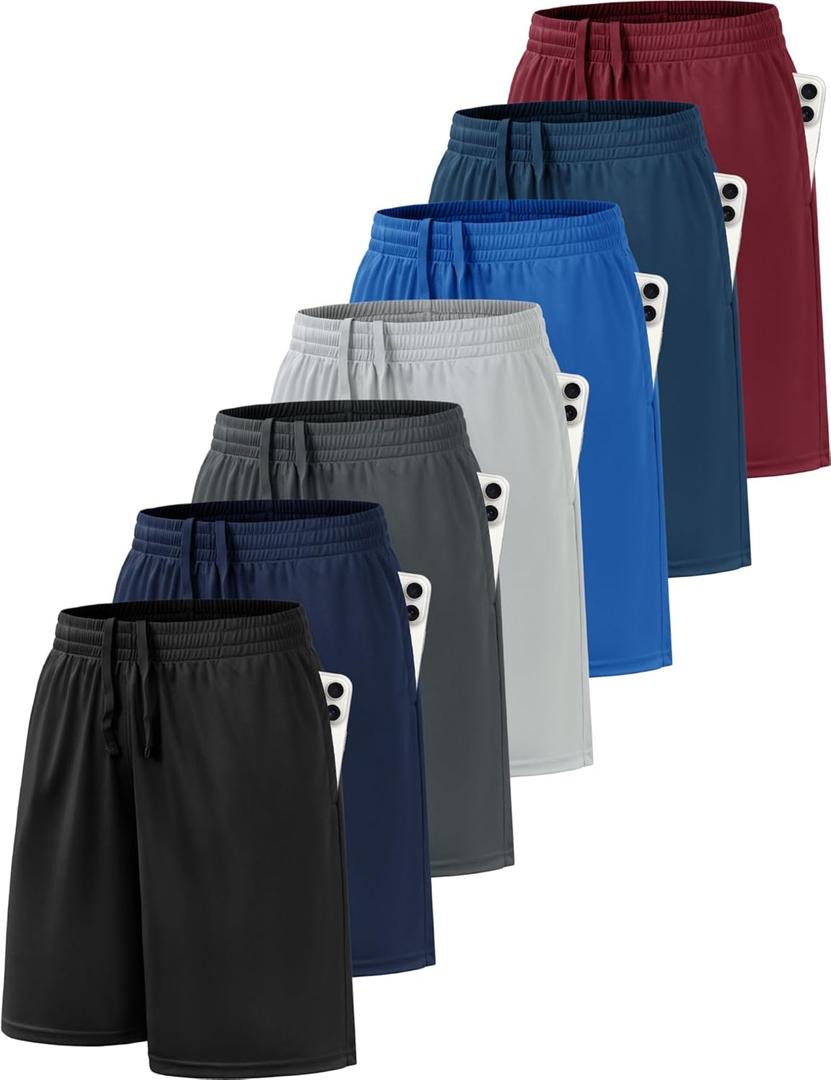 BVNSOZ Boy's Basketball Shorts Youth Boy's Active Athletic Performance Shorts with Pockets Moisture Wicking Shorts for Boys, L