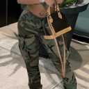 Womens Camo Cargo High Waist Pants Camouflage Military Elastic Trousers with Pockets (XL)