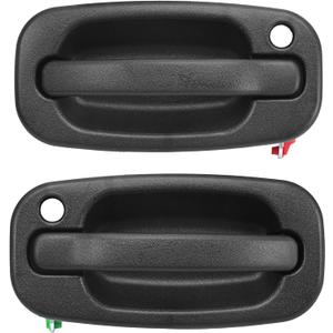 Front Left & Right Exterior Door Handle Set with Keyhole for 1999-2006 Chevy Silverado GMC Sierra 1500 2500 3500 Classic, Suburban Tahoe Yukon XL, Avalanche, Escalade, Replace 15034985 15034986 (Black)