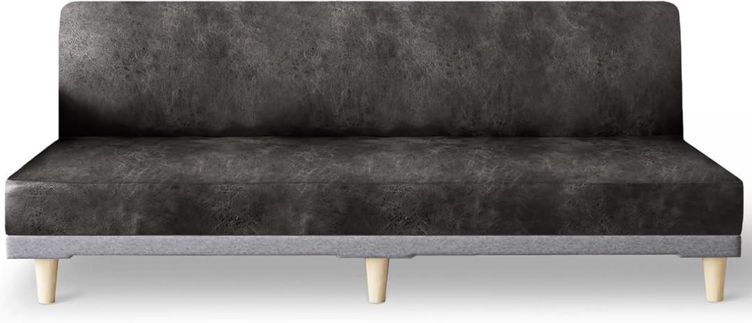 molasofa Leather Like Stretch Futon Slipcover Armless Futon Bed Sofa Cover Furniture Protector with Elastic Bottom, Soft and Washable Futon Cover for Sofa Bed Stay in Place（X Large，Khaki）