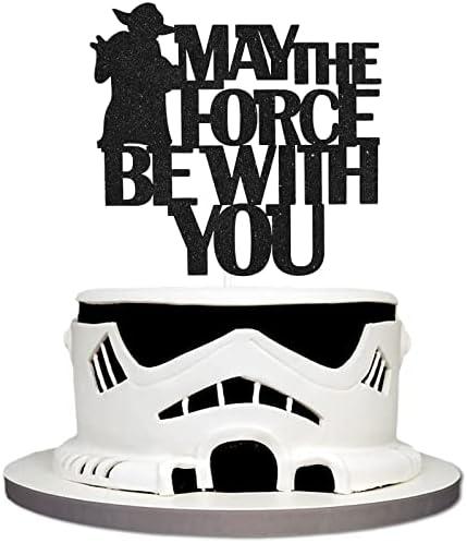 Caiwowo May The Force Be With You Happy Birthday Cake Topper - Space Birthday Cake Topper - Interstellar Party Decorations For Boys 2 Pack