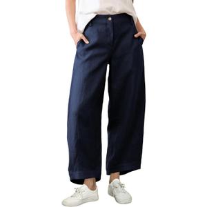 Tanming Womens Linen Pants Casual Capri Baggy Wide Leg Trousers Palazzo Pants Beach Vacation Outfits (Blue, L)