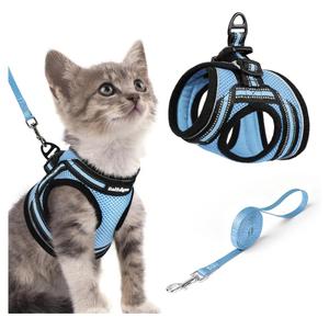 rabbitgoo Cat Harness and Leash, Step-in Escape Proof Kitten Harness Set, Soft Comfortable Cat Vest, Easy to Wear and Adjust, Reflective for Safe Outdoor Walking, Light Blue, Small