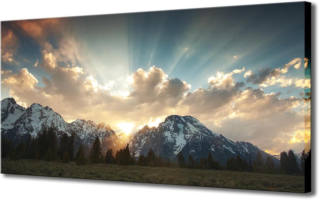 KLVOS Yellowstone National Park Canvas Wall Art Sunrise Moment Famous American Landscape Artwork Large Motivational Living Room Dinning Room Home Wall Decoration Framed and Ready to Hang 24"x48"