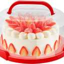 Large 10 Inch Cake Carrier Keeper Stand with Handles and Lids Container for Transport Cake Holder Tray with Cover Round Cupcake Storage Kitchen Cooking Box (red)