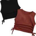 Milumia Girl's 2 Pack Ruched Knot Side Round Neck Sleeveless Basic Crop Tank Tops (Multi Black Red) 8 years