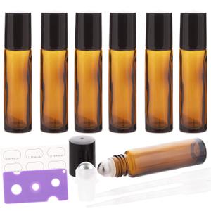 12 Pack 10ml Essential Oil Roller Bottles, with Stainless Steel Roller Balls, 10ml Amber Glass Roll on Bottles for Essential Oils, 1 Extra Roller Ball, 12 Labels, 1 Openers, 2 Droppers Included