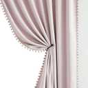 Pink Blackout-Curtains for Bedroom Pom Pom Thermal Insulated 100% Full Blackout Curtain Panels for Girls Baby Nursery Room 84 inch Energy Efficient Window Drapes for Kids 52" w x2 Panels Rod Pocket