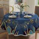 XCHI Green Castle Golden Lantern Stars and Moons Ramadan Mubarak Tablecloth Round Table Cloth Table Covers for Indoor Dining Home Party Decorations 70x70 Inch