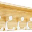 SKOLOO Wall Shelf with Hooks, 24-Inch Coat Rack Wall Mount with Shelf Organizer - Lightweight & Sturdy, 5 Tri Hooks - Perfect for Entryway, Hallway, Living Room, Bedroom, Mudroom, Natural & White