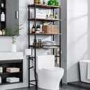 Over-The-Toilet Storage Shelf,4-Tier Bathroom Organizer Cabinet Rack And Storage Over Toilet With Shelf Waterproof Feet Pad And Basket,Multifunctional Space Saver Freestanding Bathroom ShelvesBrown (Round Tube - Brown)
