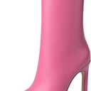 Reitoye Women's Pointed Toe Wide Calf Ankle Booties Stiletto Heel Mid Calf Short Boots (9.5, Pink)